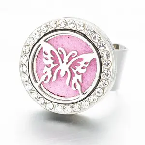 Оптовая продажа OEM Модные ювелирные изделия из нержавеющей стали для ароматерапии кольцо с бабочкой парфюмерные кольца с распылителем эфирного масла для женщин