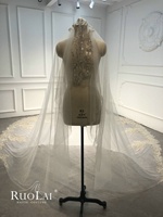 Voile de mariée de luxe Ruolai VW0050 à un niveau en tulle ivoire avec dentelle perlée or champagne et perles de cristal