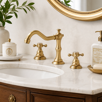Robinet de lavabo à 3 trous en laiton massif, finition bronze antique, à deux poignées, pour montage sur comptoir