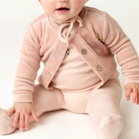 Ensemble 3 pièces bébé fille/garçon en coton 100% écologique de haute qualité : grenouillère, cardigan et bonnet de couleur unie