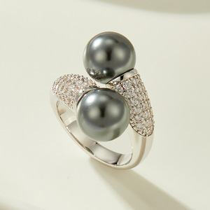 Luxury Open <b>Ring</b> With Micro Set Zircon And Faux Pearl <b>Adjustable</b> For Index Finger Everyday Wear - Product Image 4