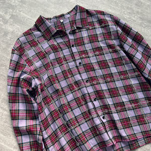 Streetwear à la mode décontracté boutonné T-shirts hommes surdimensionné strass à manches longues t-shirt personnalisé flanelle coton chemise à carreaux - Product Image 5