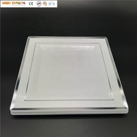 Ensemble d'assiettes carrées en plastique, 60 paquets, vaisselle de fête, Restaurant, assiette de luxe, bordure dorée, assiette carrée