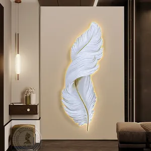 Modern Feather LED UV Printing Craving Wall Hanging Art Home Decoration For Living room Bedroom Insta Trend Wall Art Decorative