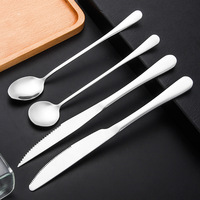 Cuillère à glace à manche allongé en acier inoxydable 304, cuillère à mélanger, cuillère de bar, couteau de table de style occidental, couteau à steak, finition miroir