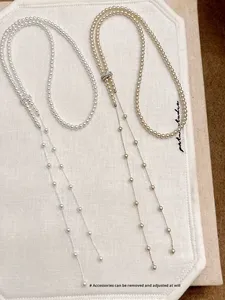 [Meng Lei] שרשרת סוודר אופנתית לנשים עם פנינים טבעיות של מים מתוקים, שרשרת סוודר עם גדילים כוכביים, שרשרת פנינים עם אבזם לכל מטרה - Product Image 5