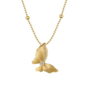 Dylam Charm Top Jewelry S925 Silver 22K Gold Plated 5A Cubic Zirconia Brushed Surface Butterfly Pendant Necklace for Women - Product Image 1
