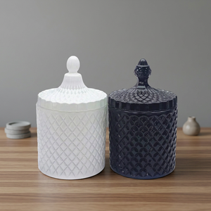 Luxus Vintage Kristall Jurte Glas Kerzen gläser mit Deckel Leeres Glas Candy Jar für Ostern Hochzeits dekoration Geo Cut Candle Jar - Product Image 1