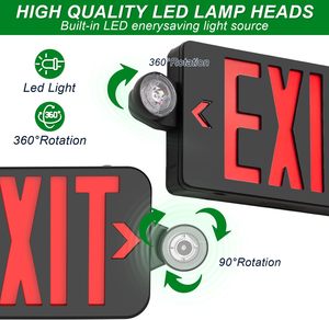 Red <b>LED</b> Exit Sign Emergency Lights Two Adjustable Head Battery Backup Dual Lamp <b>Fire</b> Resistance Listed 120-277V - Product Image 4