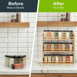 Estante de especias de madera de 3 niveles, organizador de encimera para almacenamiento en la cocina - Product Image 1