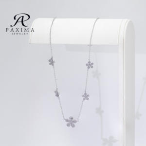 เครื่องประดับ Paxima ชุดดอกไม้เล็กๆ 5 ดอก สดใสและน่ารัก ประดับด้วยเพทายระยิบระยับ สร้อยเงินแท้ 925 พร้อมจี้สำหรับผู้หญิง-ของขวัญ - Product Image 4