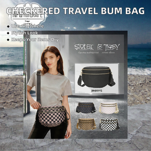 Bolso de cintura impermeable de poliéster a cuadros con cremallera, bandolera de viaje, bolso de hombro, riñonera de talla grande para senderismo - Product Image 2