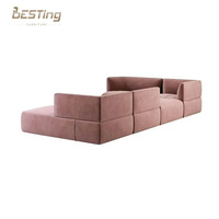 Meubles de salon de luxe italien moderne, ensemble de canapé d'angle modulaire en cuir rose vif pour mariage