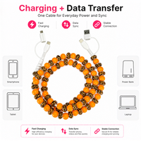 Câble de charge perlé FASHLINK 4-en-1 imprimé léopard, multi-connecteur USB, charge rapide, cordon de chargeur de téléphone, cadeau