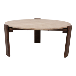 Tavolino da Caffè Rotondo in Travertino, Arredamento Moderno con Piano in Pietra per Soggiorno e Patio - Product Image 3