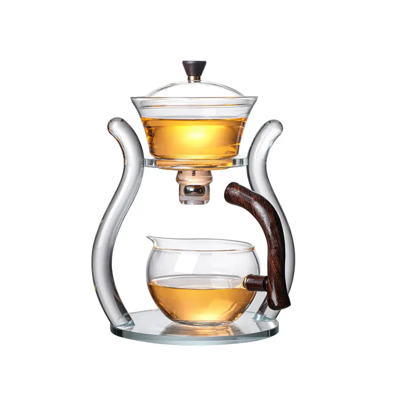 Yaratıcı yarı otomatik kung fu çay seti taş değirmeni ev tembel adam yaratıcı uzun borosilikat cam demlik çay seti