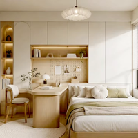 Meubles de chambre à coucher modernes et peu encombrants de style Japandi, armoire intégrée, lit tatami, bureau d'étude, système de placard personnalisé intégré