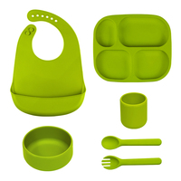 Ensemble de sevrage pour enfants : bol, assiette, tasse à bec, bavoir en silicone de qualité alimentaire sans BPA, motif dessin animé, vaisselle sûre pour bébé