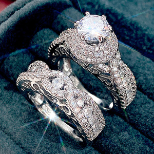Set di Anelli a Doppio Strato con Micro Pavé di Zirconi per Donne, Gioielli di Moda per Matrimoni e Feste - Product Image 1