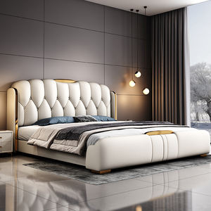 Muebles de dormitorio de lujo para el hogar, venta al por mayor, camas modernas de <span class=keywords><strong>madera</strong></span> de metal dorado con <span class=keywords><strong>cabecero</strong></span> y sábanas de cuero genuino tamaño King - Product Image 5