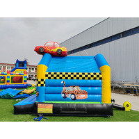 Château gonflable commercial en PVC bleu pour enfants, motif voiture de course, avec support personnalisé, pour fêtes et événements