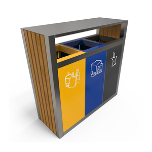 Poubelle de recyclage des déchets de tri en métal + bois Poubelle unique Petites poubelles extérieures <span class=keywords><strong>à</strong></span> <span class=keywords><strong>vendre</strong></span> - Product Image 2