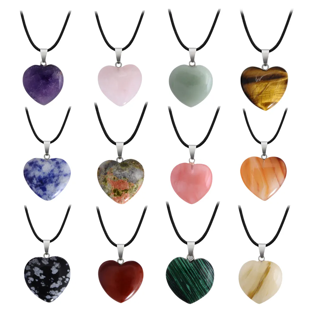 Colgantes de piedras preciosas para mujer, piedra de cristal curativa Natural, colgante en forma de corazón, ágata, accesorios para collar