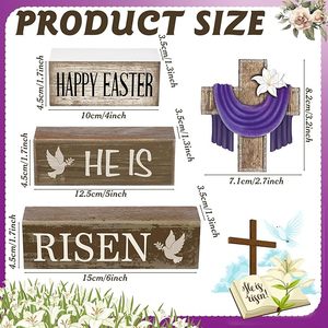 Religiöses 'Er ist auferstanden' Holzkreuz-Set Christliches Holzschild Oster-Tischdekoration Etagere-Dekoration für Zuhause - Product Image 2