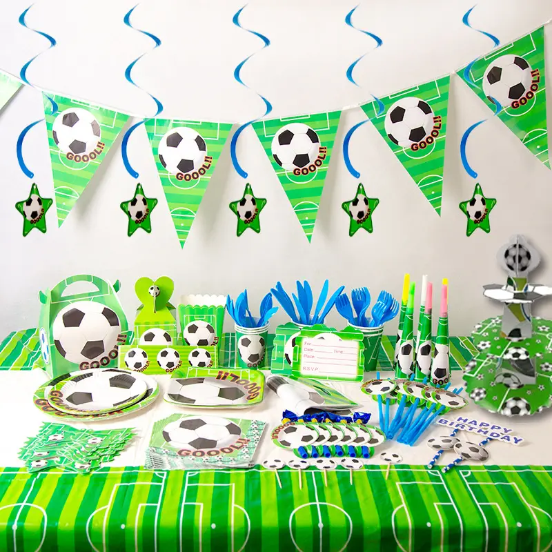 Voetbal Thema Party Pakket Groen Voetbal Verjaardagsfeestje Decoratie Wegwerp Servies Voetbal Set
