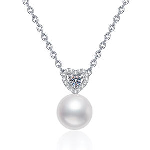 Lovely Heart <strong>Pendant</strong> Natura Freshwater <strong>Pearl</strong> Jewelry Modern Design VVS Moissanite Sterling Pure Silver S925 <strong>Necklace</strong> for Girls - Product Image 1