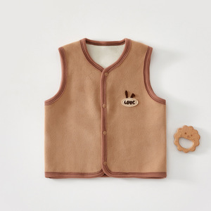 Chaleco con forro polar para niños, ropa interior cálida de color sólido para otoño e invierno, para niños y niñas - Product Image 1