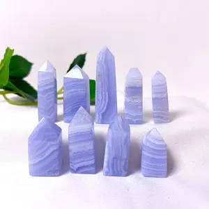 Paopao Mouse Wholesale Natural Blue Lace Agate Point Healing Stone Crystal Point Tower For Decoration