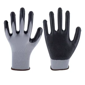 ホット販売耐油性グレーブラック耐摩耗性ニトリル手袋夏の園芸作業のためのニトリル手袋