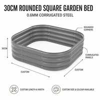 Bac à jardin surélevé carré arrondi personnalisé, 30 cm de hauteur, en acier galvanisé ondulé de 0,6 mm, vente en gros OEM Australie