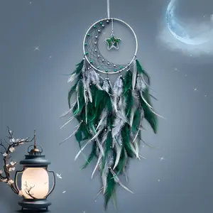 Luxury handmade moon and star dream catcher wall feather wind chime decorations wholesale