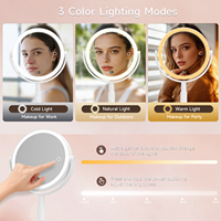 Miroir de maquillage LED double face avec grossissement 1X 10X, hauteur réglable, rotation à 360°, miroir de vanité rechargeable