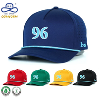 Casquettes de golf OEM ODM personnalisées avec logo, 5 panneaux, couleur unie, perforations laser respirantes, avec cordon, pour sports unisexes