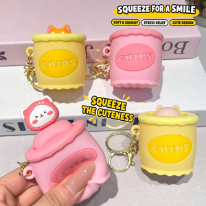 Cartoon Chips Cup <b>Pop</b>-<b>Up</b> Animal Squishy Keychain Soft Squeeze Stress Relief <b>Toy</b> Backpack Charm in Assorted Colors - Product Image 4