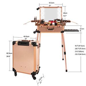 Valise de maquillage avec lumières intégrées, 3 couleurs de lumière, roulettes, ouverture en aluminium, organiseur de cosmétiques de voyage sur roulettes - Product Image 6