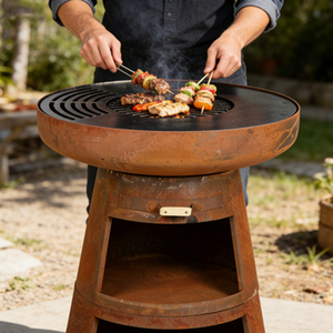 Barbecue d'extérieur en acier Corten avec brasero, <span class=keywords><strong>table</strong></span> de cuisson, foyer et <span class=keywords><strong>plancha</strong></span> - Product Image 5