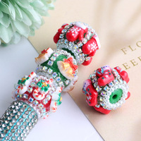 Perles en argile faites à la main pour Noël, décorées de strass et de perles, à trou droit, perles lâches pour DIY, stylos perlés, chaînes de téléphone, porte-clés, breloques de sac