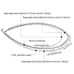 2025 Vintage PVD 18k kotak klip kertas berlapis emas rantai berlapis baja tahan karat rantai Tautan tiga lapis kalung perhiasan mode - Product Image 5