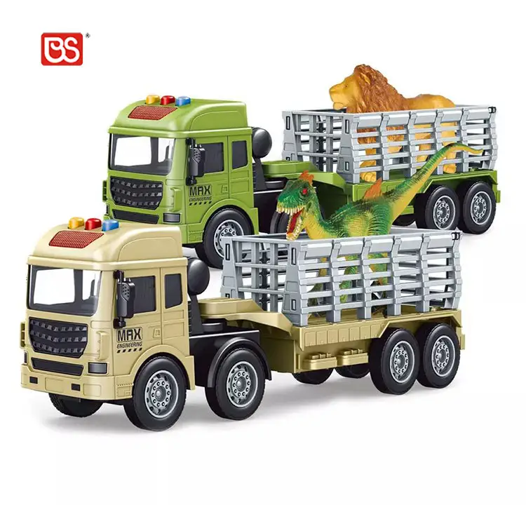 BS New Item Light Music Construction Carrier Truck Large Transport Friction Vehicle Toy With Dinosaur