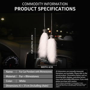 <b>Car</b> Mink Fur Pendant Rhinestone Encrusted Rearview Mirror <b>Ornament</b> Decorative Accessory White Fur Tassel Hanging Decor China - Product Image 6