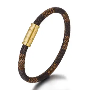 Mode Style En Gros Simple Titane Acier Gravé Vieux Motif Vachette Corde Bracelet Bijoux Pour hommes Femmes - Product Image 1