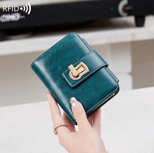 New Design RFID Blocking Card Holder Case Trifold Coin Pocket <b>Purse</b> Women Leather Short Wallet With Bottom - Product Image 1