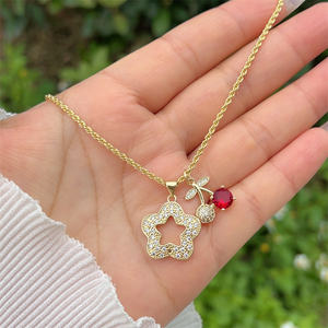 Çok tarzı bakır kaplama 18K altın tam elmas zirkon kalp şeklinde kelebek çiçek kiraz kombinasyonu orijinal yeni kolye - Product Image 5