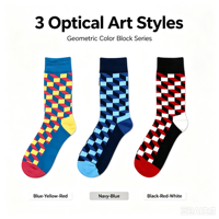 Chaussettes en coton à motif géométrique illusion d'optique, chaussettes décontractées pour le bureau et la rue, personnalisables en gros avec logo et coffret cadeau