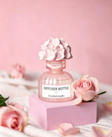 Flacon diffuseur en verre cylindrique rose à rayures verticales de luxe avec couvercle floral, vide, pour diffuseur à bâtonnets, 150 ml, pour parfum d'ambiance