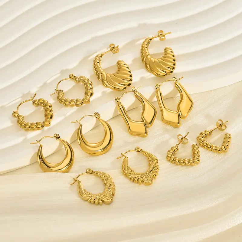Anting-anting logam emas trendi, anting-anting lingkaran mutiara geometris modis, Set perhiasan anting-anting kancing